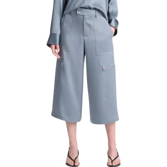 NEW VINCE low rise satin parachute crop pants in lake stone - Picture 1 of 3